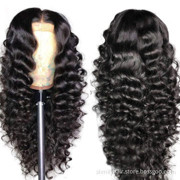 Cuticle Aligned Virgin Brazilian Hair Raw Unprocessed Lace Closure Wig Loose Deep Wave For Black Women Human Hair 4x4 Lace Wigs